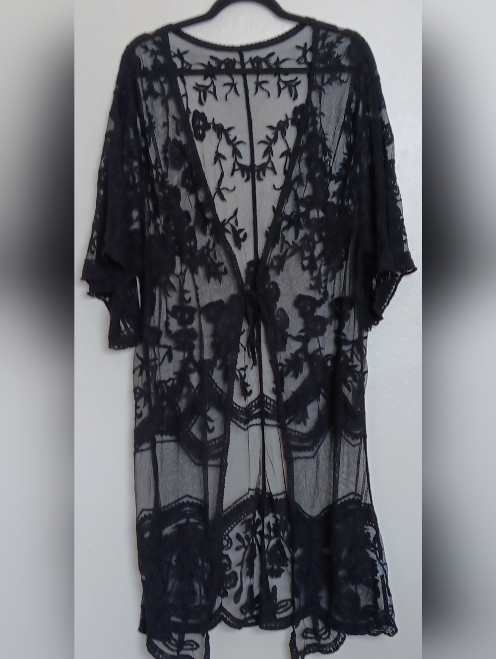 Sheer Black Kimono Duster Witchy Black Fairy Whimsygoth Black Romantic OS